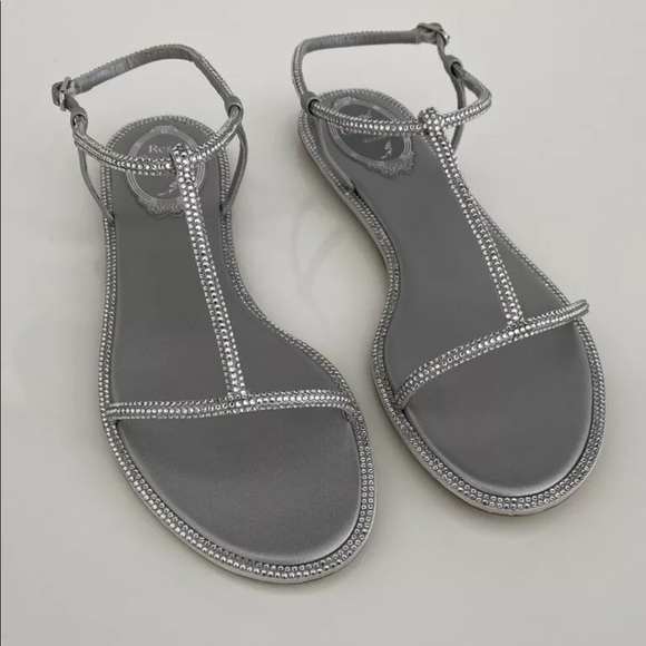 RENE CAOVILLA SILVER CRYSTAL SANDALS SIZE IT 37.5 / US 7.5 NEW! - Picture 10 of 15
